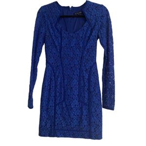 Black Halo Lace Overlay Blue Sheath Dress 0